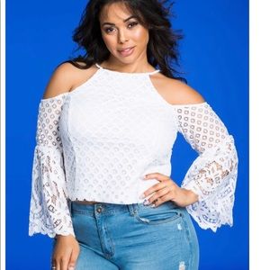 Ashley Stewert white cold shoulder top